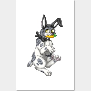 Bobtail BunnyCat: Grey Bicolor Tabby (Black) Posters and Art